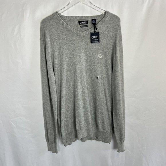 Chaps Sweater Mens Large Grey V-Neck Cotton Silk NWT MSRP $60 - Picture 2 of 12
